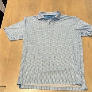 johnnie-O Blue and White Polo Shirt Classic Knit
